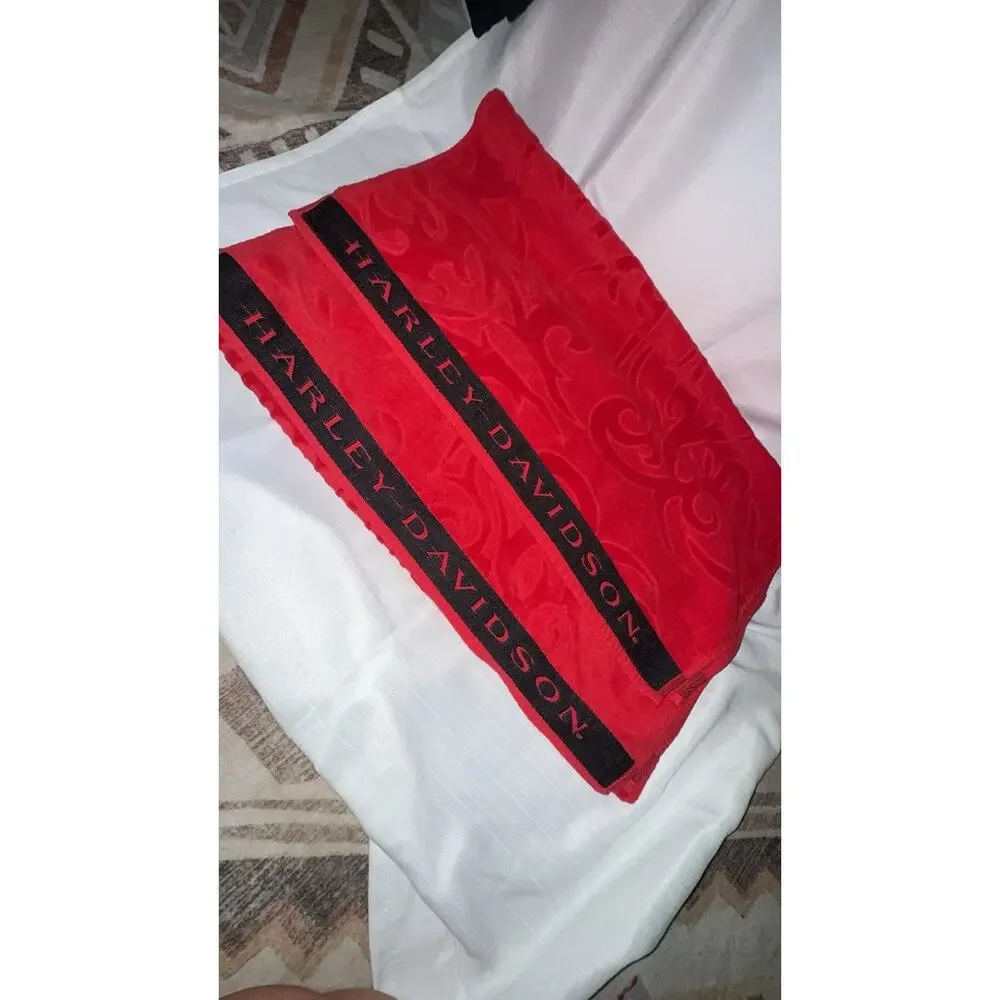 *SET OF 2*Harley-Davidson Cotton Towels 52x28 Red/Black Motorcycle Bath